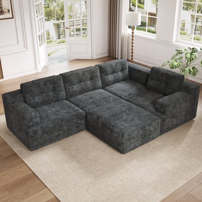 MIVRAY Hoekbank 252 x 180 cm - Modulair En Frameloos Comfort - Voor Woonkamer En Slaapkamer - Chenille - Grijs
