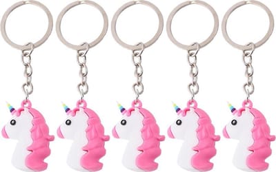 5x Roze Unicorn Emoji Sleutelhanger
