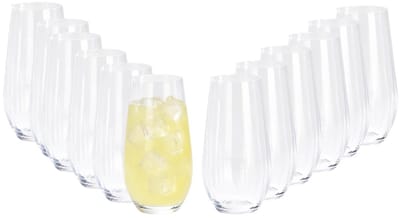 Excellent Houseware Drinkglazen Crystal - 12x stuks - transparant stripes design - 580 ml - waterglazen - sapglazen