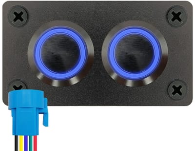 ProRide Metalen drukschakelaar 220V ON-OFF - Inbouwpaneel tweevoudig - 22mm - IP67 - LED indicatie Blauw