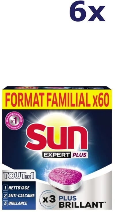 6x Sun vaatwastabletten Expert Tout en 1 plus family-pack 60x