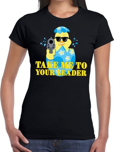 Fout Paas t-shirt zwart take me to your leader voor dames - Pasen shirt XS