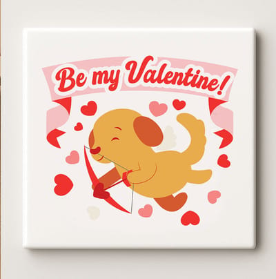 Be My Valentine Schattige Hond Tegel – Romantische Keramische Wanddecoratie 15x15cm – Lief Cadeau voor Valentijnsdag, Stelletjes & Hondenliefhebbers