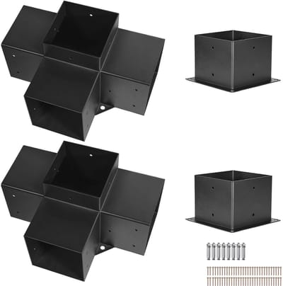 6x6 Inch Pergola Beugel Kit Binnenmaat 5.5x5.5, 2 Stuks 4-Weg Duurzame Hoek Beugel voor Houtwerk Projecten, Eenvoudige Installatie voor Houten Balken in Gazebos, Terras Structuren en Houten Hutten