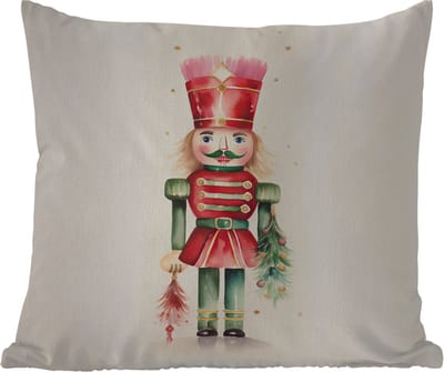 Buitenkussen Weerbestendig - Notenkraker - Kerst - Rood - Watercolor - Feestdagen - 50x50 cm