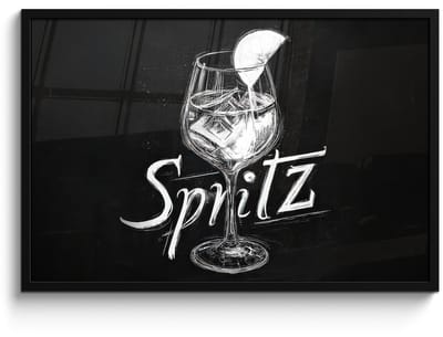 Poster in lijst - Fotolijst 90x60 cm - Posters - Glas spritz - Krijtletters - Ijsblokjes - Citroen - Posterlijst zwart - Decoratie - Wanddecoratie woonkamer - Muurdecoratie slaapkamer