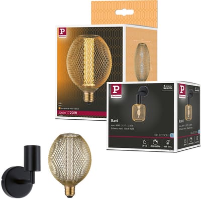 Wandlamp Ravi IP44 E27 1800K 200lm 4,2W Zwart mat