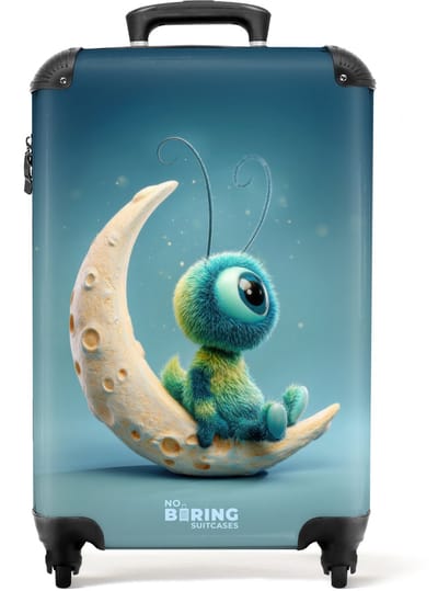 NoBoringSuitcases.com - Koffer - Blauwe monster op de maan - Past binnen 55x40x20 cm en 55x35x25 cm - Trolley handbagage - Valiezen met wieltjes volwassenen - Reiskoffer op wielen - Rolkoffer lichtgewicht