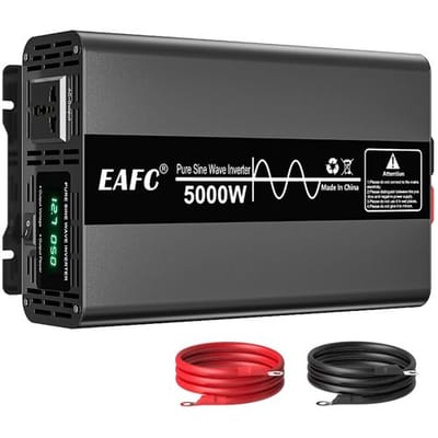 EAFC 5000 W Amorf Pure Sinusgolf Inverter (Piek 5000 W / 2500 W Nominaal) – 12 V DC naar 220 V AC Auto Inverter met Universele Stekkerdoos,
