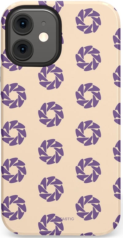 Casetastic hoesje geschikt voor Apple iPhone 12 Mini - Dubbellaagse bescherming - Paarse Cirkels op het Zand - Fashion Case - Crème Lavendel Zilver