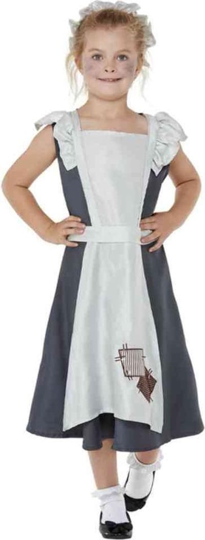 Smiffys - Victorian Maid Kinder Kostuum - Kids tm 6 jaar - Grijs/Wit