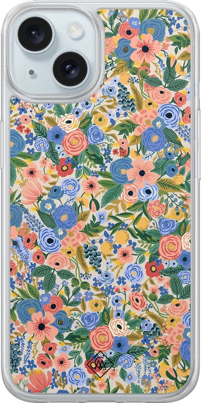 Casimoda® hoesje - Geschikt voor iPhone 14 - Blue Gardens - 2-in-1 case - Schokbestendig - Bloemen - Verhoogde randen - Blauw, Transparant