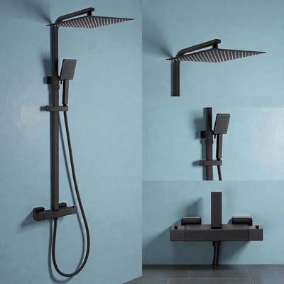 Auralum Max Regendouche - Ø 30 cm - Waterbesparend - Inclusief thermostaatkraan - Doucheset - Regendoucheset - Verstelbare Hoogte 82-125 cm - Wandmontage - Zwart