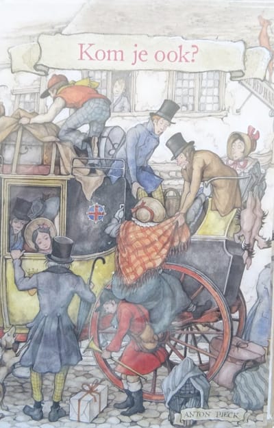 6 dubbele Uitnodigingskaarten met 6 enveloppen Anton Pieck- Postkoets - verjaardagsfeest