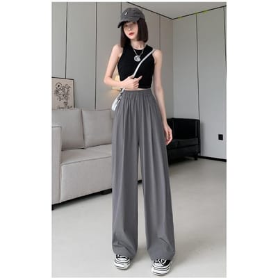 Lazy Yamamoto Broek Losvallend Drapé Japans Casual Rechte Pijp Nieuwe Zomer Dunne IJszijde Wijde Pijpen voor Dames XL gray