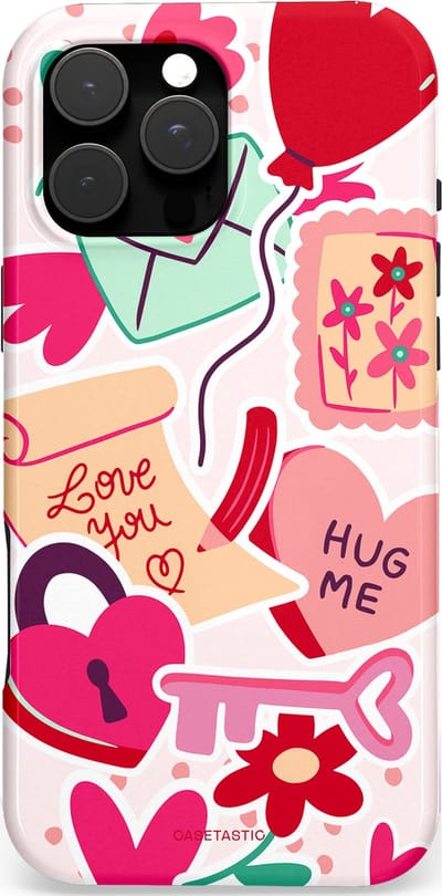 Casetastic Hoesje Geschikt voor Apple iPhone 16 Pro Max Magsafe - Stijlvolle Beschermende Duo-layer Case - Valentijnskaart - Love you - Hug Me - XOXO - Kisses