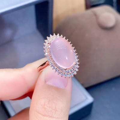 POMOiii Nieuwe Imitatie Ijs Lotus Steen Poeder Jade Zirkoon Randen Temperament Mode Open Ring Vrouwelijke Sieraden Adjustable Opening