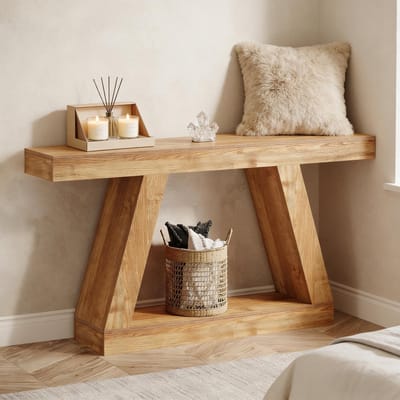 MIVRAY Consoletafel - Rustieke Haltafel Met Opbergruimte - Voor Hal En Woonkamer - MDF - Naturel - 140 Cm