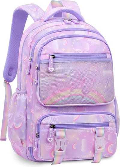 DailySupplies® Boekentas Meisjes Lagere School - Schooltas Eersteleerjaar Groot - Paars met Regenbogen