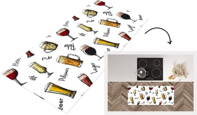 Keukenloper - Loper keuken - Bier - Glazen - Patroon - 120x50 cm - Keukenloper vinyl