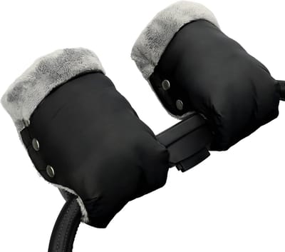 Handwarmer, kinderwagen, handschoenen, handmof met warme fleece en katoenen binnenkant, waterdicht en winddicht, handmof, universele maat voor kinderwagen, buggy (1 moedermelk-mossel, zwart)