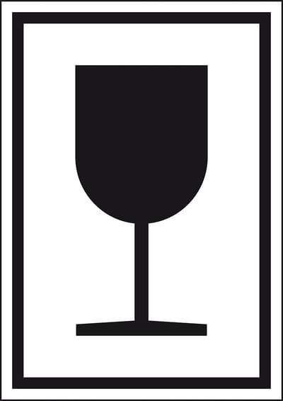 Breekbaar sticker, zwart wit 74 x 105 mm