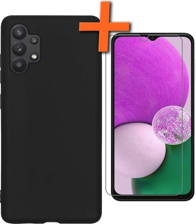 Hoes - Met Screenprotector - Geschikt voor Samsung Galaxy A13 4G - Sterk & Shockproof - Back Cover - Siliconen Case - Telefoon Hoes - Zwart