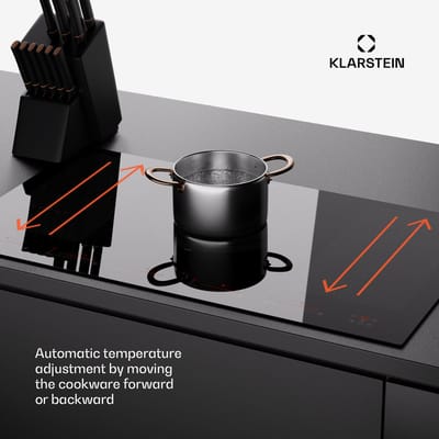 Klarstein Inductiekookplaat 5-pits , 90 cm glaskeramische inductiekookplaat met 4 kookzones, 9600W inductiekookplaat, kookplaat met touchbediening en oververhittingsbeveiliging, efficiënte glaskeramische kookplaat - 9300W 76 cm 2 Zones - voor Keuken