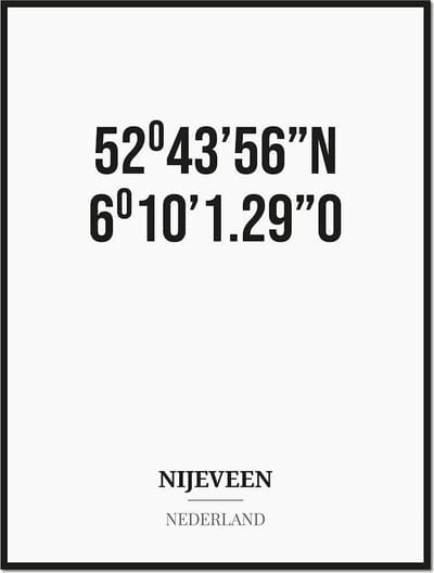 Poster/kaart NIJEVEEN met coördinaten