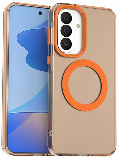 MagSafe Compatibel Backcover Hoesje Geschikt voor Samsung Galaxy A37 - Oranje & Semi-Transparant Design - Stijlvol & Goede Bescherming