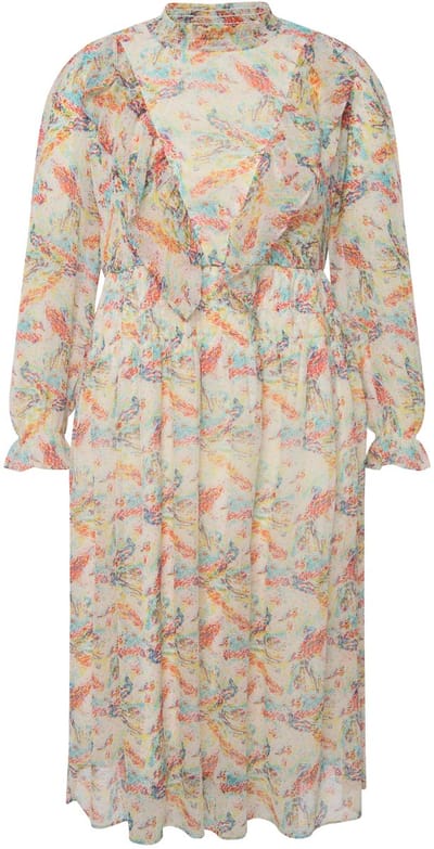 Studio Untold - Dames - Midi-jurk A-lijn gekleurde print lange mouwen - Roodoranje - Maat 42+