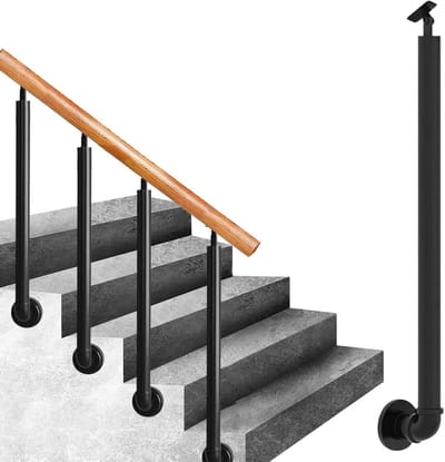 Leuningpaal - Trapsteun - Veiligheid Buiten - 270 Graden Verstelbaar - 95 Cm Hoog - Zwart