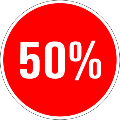 Korting sticker 50% op vel 30 mm - 18 per vel