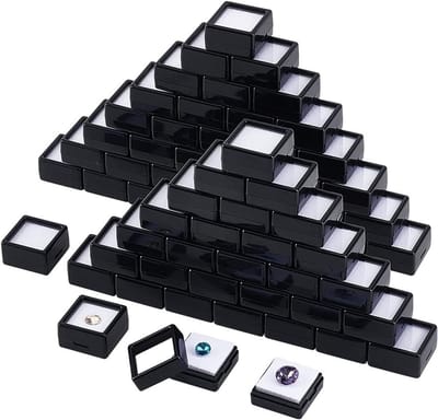 70 Stuks Zwarte Edelsteen Display Box - Transparante Plastic Dozen voor Edelstenen, Sieraden en Kristallen - Vierkant 29.5mm, Dikte: 16mm