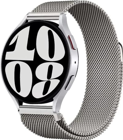 Strap-it Milanese band - geschikt voor Samsung Galaxy Watch 7 - 40 & 44mm / Watch 6 & 6 Classic / Watch 5 & 5 Pro / Watch 4 & 4 Classic / Watch FE - Milanees bandje voor Galaxy Watch 4-5-6-7 series - alle varianten (titanium kleur)