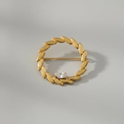 Gouden Krans Broche – Elegant Design met Steen - Stainless Steel | Twinolo
