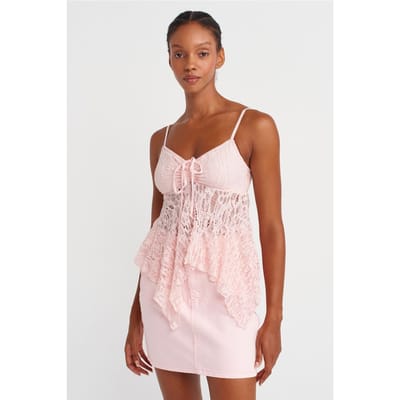 Kant Vierkante Hals Touw-Voorkant Camisole Blouse