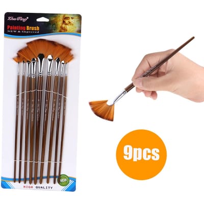 9 STuks Waaierschilderborstel Set Zacht Nylon Haar Schildersborstel voor Waterverf Olie Acryl Gouache Schilderen Kunst Tekenborstels
