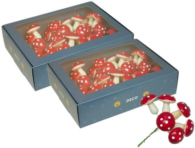 Othmar Decorations Paddenstoelen decoratie stekers - 96x st - 4 cm - kerststukje instekers