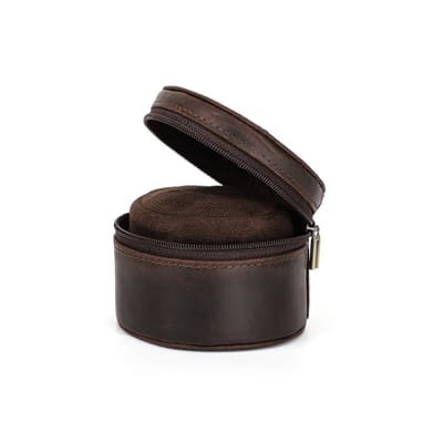 BUGOLINI Sarutobi – 1 Slot Leren Horloge Houder Met Ritssluiting - Retro Horloge Houder - Echt Leder – Coffee