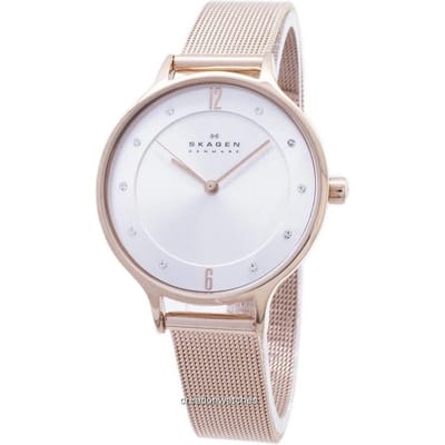 Skagen Anita zilveren wijzerplaat kristal roségoudkleurige mesh armband SKW2151 dameshorloge zilver
