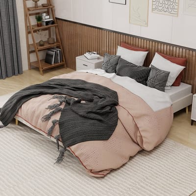 DESMIU Gestoffeerd Bed 160x200cm – Modern Minimalistisch Bedframe – Lage Instap – Voor Slaapkamer – Fluweel En Metaal – Beige – Zonder Matras