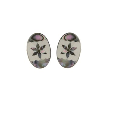 Behave Oorclips - Abalone Schelp Bloemen - Wit - Zilver kleur - 3 cm