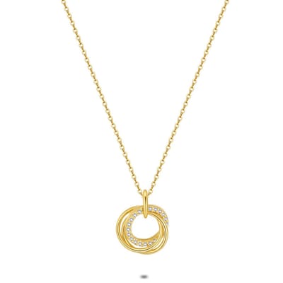 Twice As Nice Halsketting in 18kt verguld zilver, 3 ringen, zirkonia 38cm+5cm
