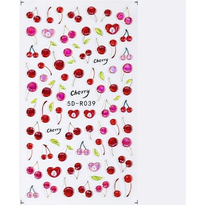 5D Glanzende Jelly Kers Nagelsticker Schattig Zoet Fruit Ontwerp Zelfklevende Nagellak Decals DIY Manicure Benodigdheden red