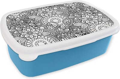 Broodtrommel Blauw - Lunchbox - Brooddoos - Mandala - Zentangle - Patroon - 18x12x6 cm - Kinderen - Jongen