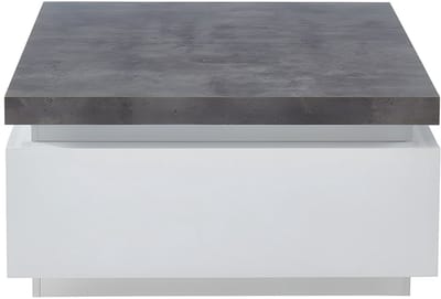 Vente-unique Salontafel HALO II - 2 lades - Gelakt MDF - Met LED-verlichting - Wit en beton