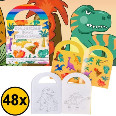 Decopatent 48 STUKS Dinosaurus Kleurboekjes met Stickers - Traktatie Uitdeelcadeautjes voor kinderen - Klein Speelgoed - Uitdeelcadeaus