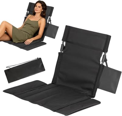 Vloerstoel met Rugsteun - Zwart - 54 x 33 x 40 cm - Opvouwbare Strandstoel met Draagtas - Voor Buitenactiviteiten