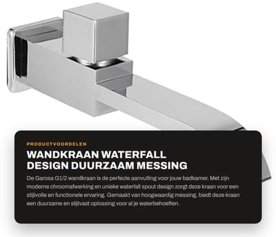 Dailygoods - Wandkraan - Waterfall Design - Duurzaam Messing - Chroom - Voor binnen en buiten - Geschikt voor keuken en badkamer - Luxe uitstraling